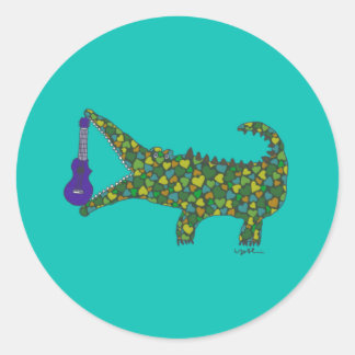 Ukulele, heart, crocodile runder aufkleber