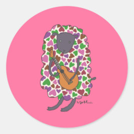 Ukulele, heart, sheep runder aufkleber
