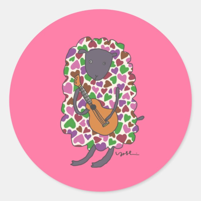 Ukulele, heart, sheep runder aufkleber (Vorderseite)
