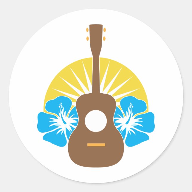 Ukulele Hibiskus Runder Aufkleber (Vorderseite)