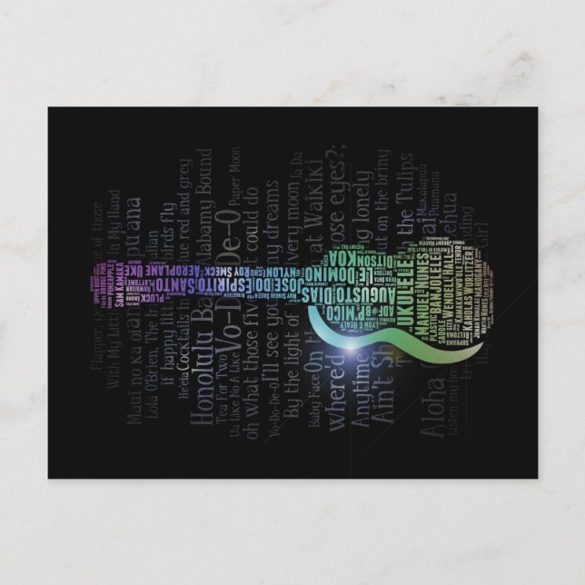 Ukulele Histoire Word Cloud Cartes postales (Devant)