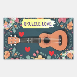 Ukulele Liebe Musikinstrument Hippie Floral Boho Rechteckiger Aufkleber