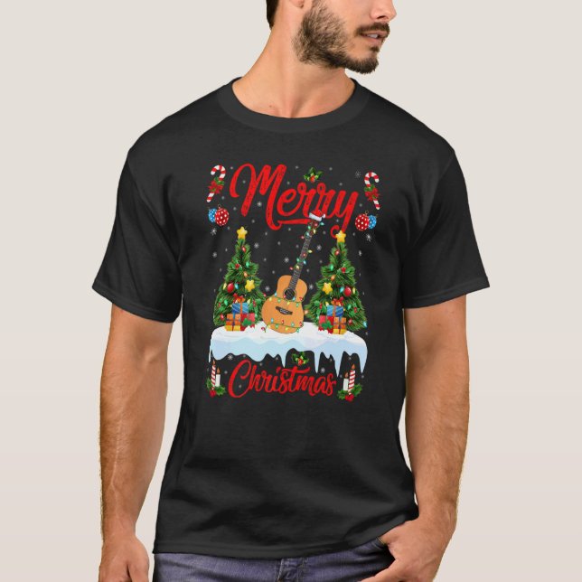 Ukulele Lights Xmas Tree Santa Ukulele Weihnachten T-Shirt (Vorderseite)