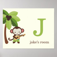 Ukulele Monkey Personalisiert Kids Wall Art