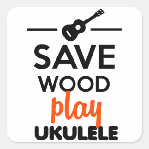 Ukulele Musikinstrument - Gerettet Holzspiel Ukule Quadratischer Aufkleber