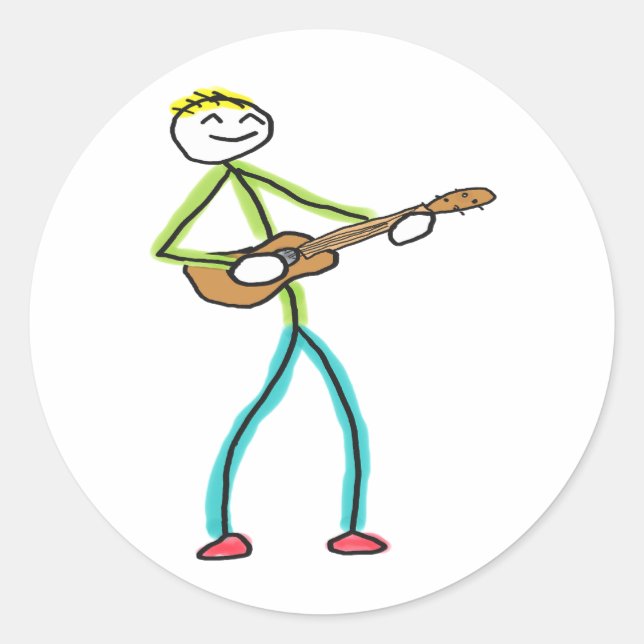 Ukulele Playing Stickman Runder Aufkleber (Vorderseite)