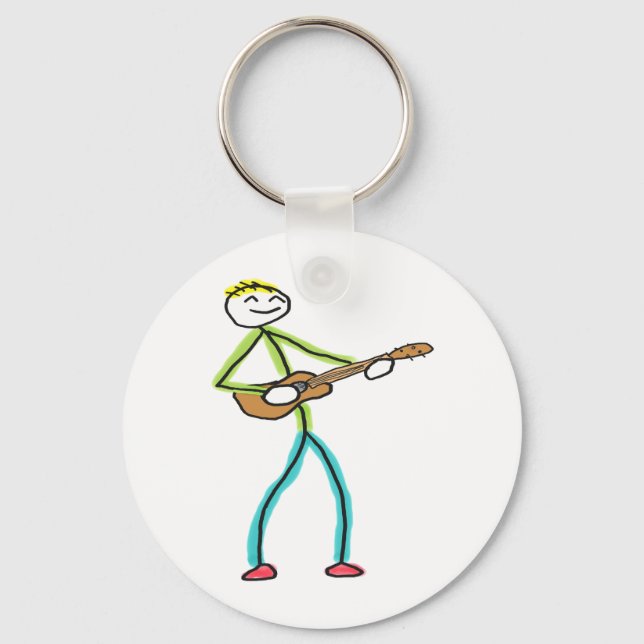 Ukulele Playing Stickman Schlüsselanhänger (Vorderseite)