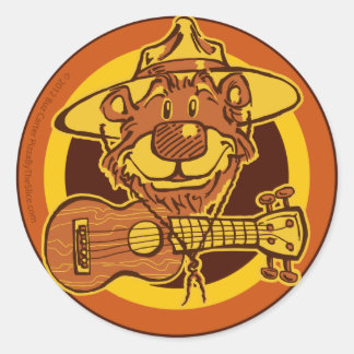 Ukulele Rangers "Lächelender Bär mit Uke" Cartoon  Runder Aufkleber