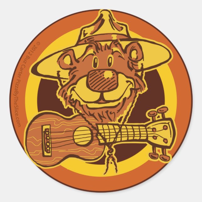 Ukulele Rangers "Lächelender Bär mit Uke" Cartoon  Runder Aufkleber (Vorderseite)