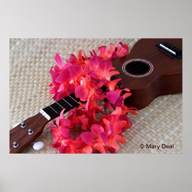 Ukulele & Red Blume Lei Poster (Vorne)