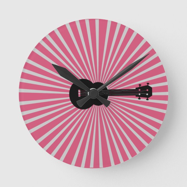Ukulele Time Pink Sunburst Uhr (Vorderseite)