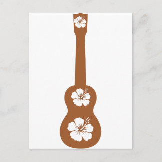 Ukulele und weißer Hibiskus Postkarte