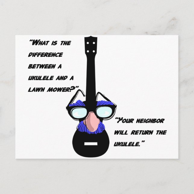 Ukuleles und Rasenmäher Postkarte (Vorderseite)