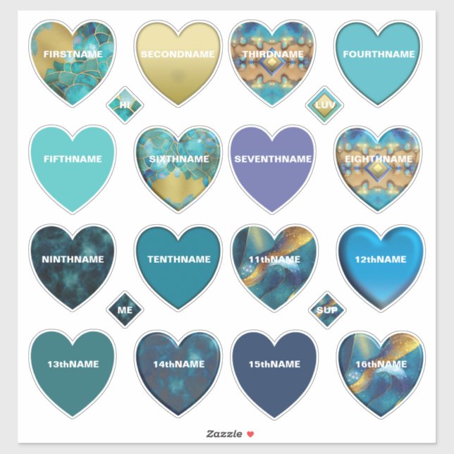 Ultimate 16 Name Hearts Collection V2 Aufkleber (Blatt)