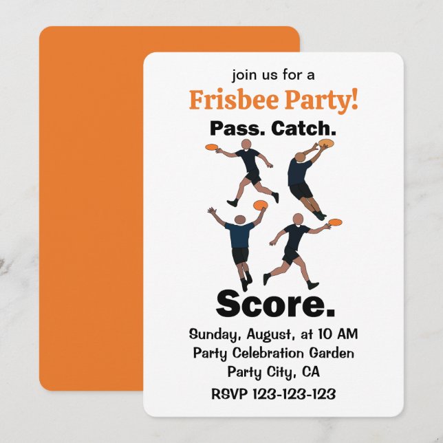 Ultimate-Frisbee-Pass-Catch-Score-Frisbee-Party Einladung (Vorne/Hinten)