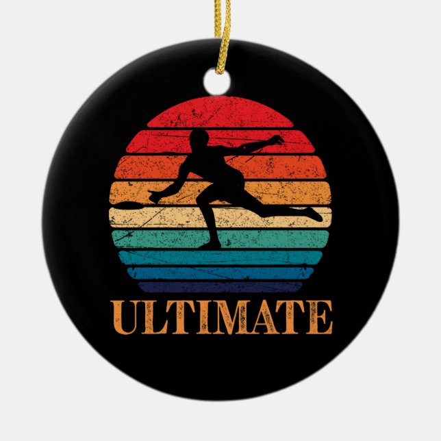 Ultimate Frisbee Retro Player Flying Disk Threadin Keramik Ornament (Vorne)