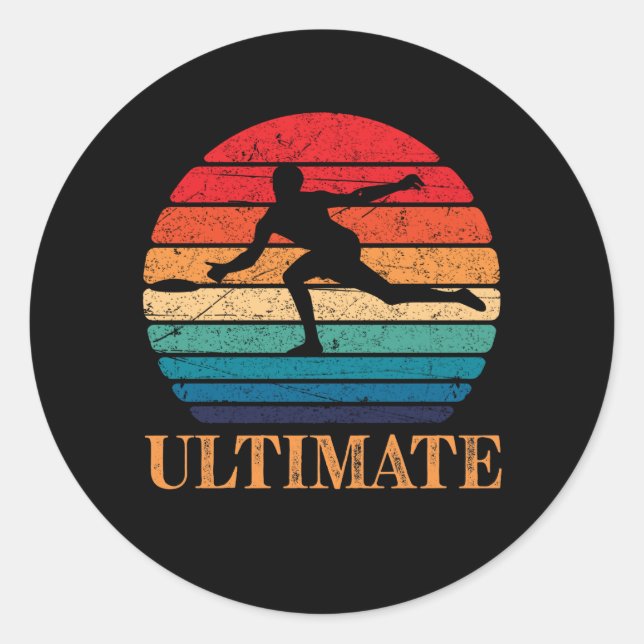 Ultimate Frisbee Retro Player Flying Disk Threadin Runder Aufkleber (Vorderseite)