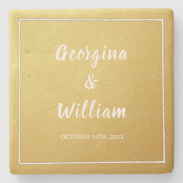Ultimate Gold Wedding Bridge & Groom Steinuntersetzer (Vorderseite)