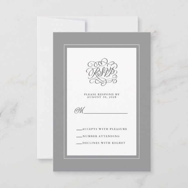Ultimate Gray Elegante Wedding Chic Enclosure RSVP Karte (Vorderseite)