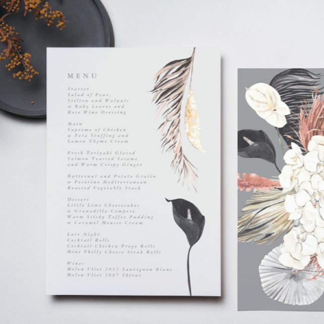 Ultimate Gray Pampas Grass Tropical Jungle Wedding Menükarte (Von Creator hochgeladen)