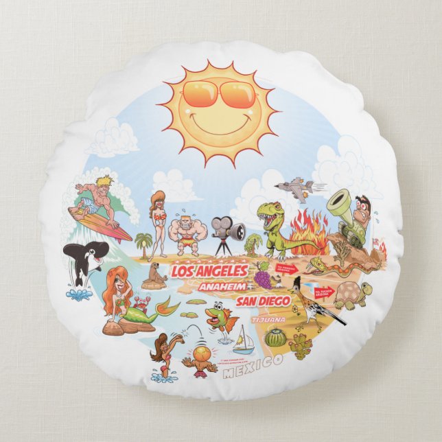 Ultimate Sunny California Runde Pilze Rundes Kissen (Vorderseite)