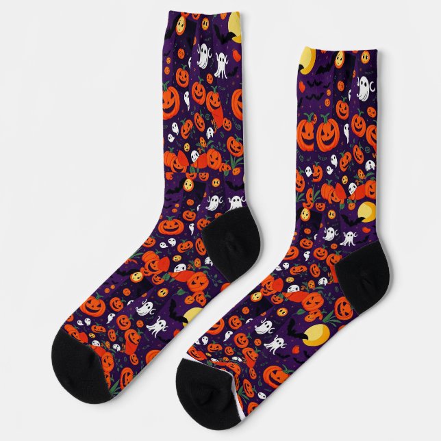 Ultimate Vibrangs Socks Spooky Bats Glow Pumpkin Socken (Linkes Detail)