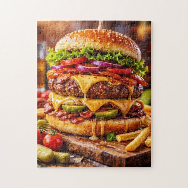 Ultimativer Cheeseburger mit allem Drum und Dran (Vertikal)
