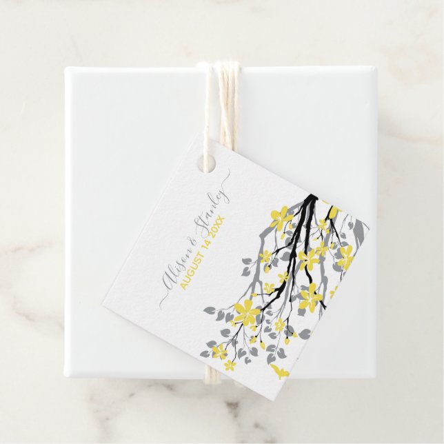 Ultimativer grauer Ast, leuchtende gelbe Blumen Geschenkanhänger (Beispiel)