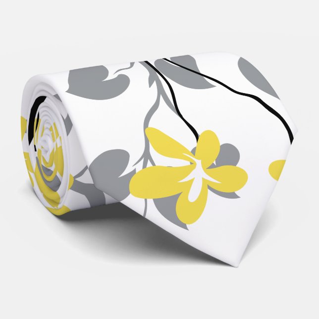 Ultimativer grauer Ast, leuchtende gelbe Blumen Krawatte (Gerollt)
