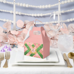 Ultra Chic Elegant Rosa Grün Argyle Monogramm Wapp Geschenkschachtel