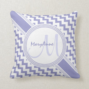 Ultra Chic-lila weißer Zickzack-Zickzack Monogram Kissen