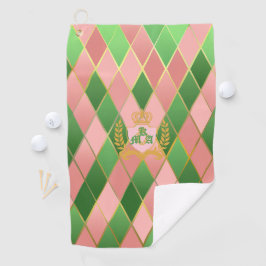 Ultra-chic preppy rosa grün Argyle-Monogrammwappen Golfhandtuch