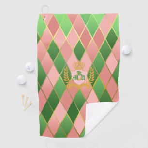 Ultra-chic preppy rosa grün Argyle-Monogrammwappen Golfhandtuch