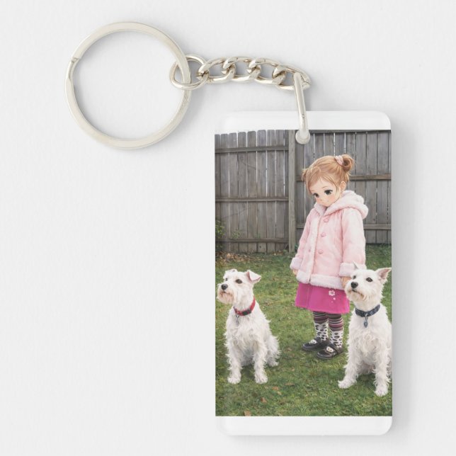 Ultra Durable Keychain Double-Sided Girl w Dogs (Devant)