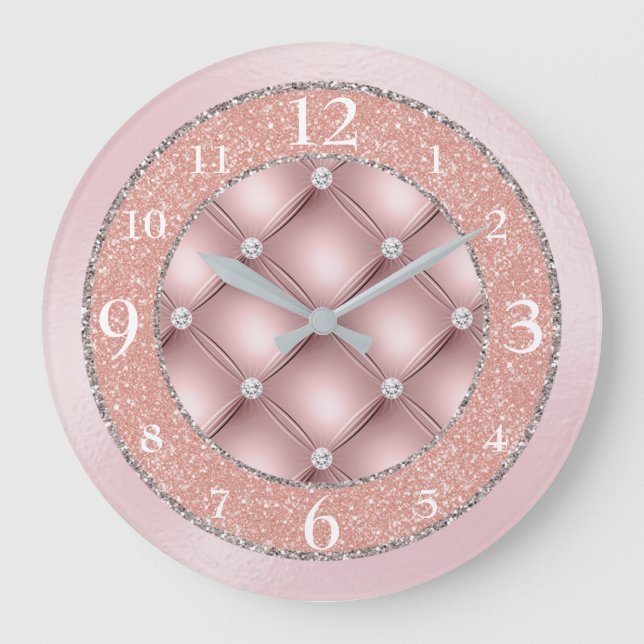 Ultra glamouröser rosa Glitzer und Diamanten Große Wanduhr (Vorderseite)