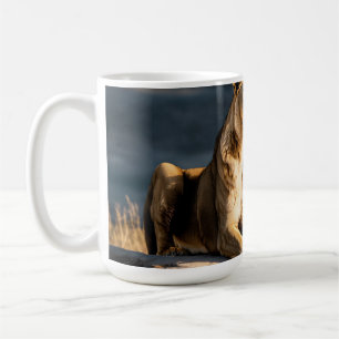 Ultra HD 3D Löwin – Vollkörper-Seitendarstellung a Kaffeetasse