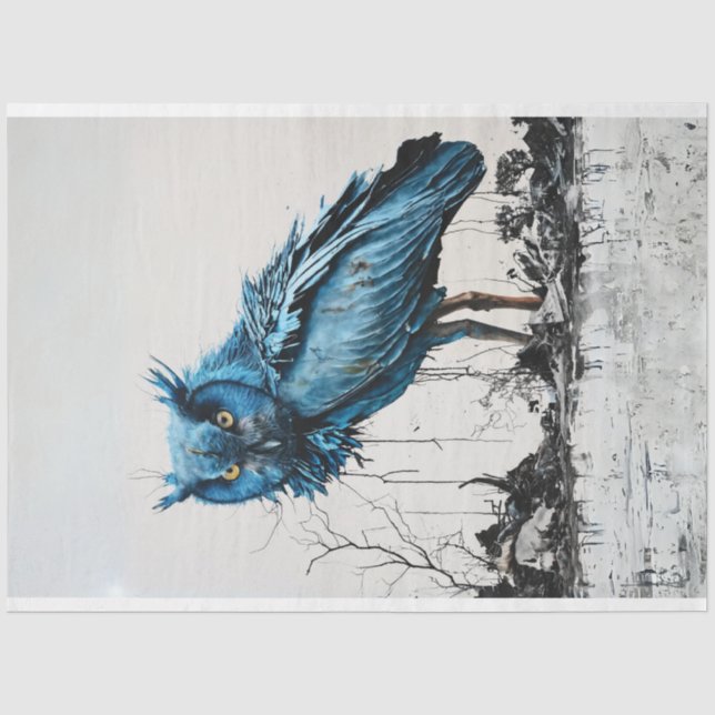 Ultra-lebendige Guardian Blue Owl Chaotic Decoupag Seidenpapier (Vorderseite)