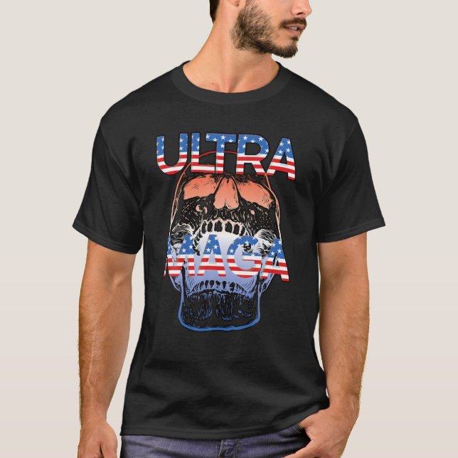 Ultra Maga Red White and Blue Skull-Republikaner P T-Shirt (Vorderseite)