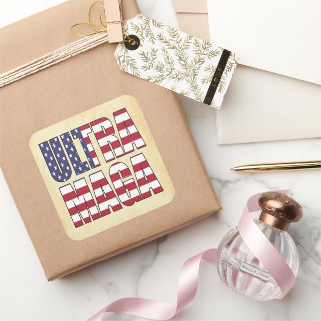 Ultra MAGA Trump Unterstützer 💡 Great Again USA Quadratischer Aufkleber (Schenken)