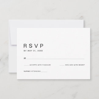 Ultra-minimalistische saubere weiße Hochzeits-RSVP RSVP Karte