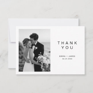 Ultra-minimalistische Schwarz-Weiß-Foto-Hochzeit Dankeskarte