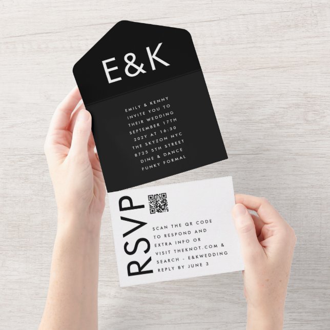 Ultra Modern Bold Big Monogram Simple Wedding All In One Einladung (Abreißen)