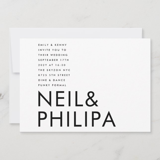 Ultra Modern Bold NAMES Minimalistisch Wedding Einladung (Vorderseite)