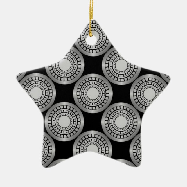 Ultra Modern Circles Star Ornament, Silber Keramikornament (Vorne)