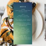 Ultra-Modern Gradient Green Blue Ombre Wedding Menükarte<br><div class="desc">schlankes Menü,  um der Sammlung zu entsprechen *Wenn Sie mehr Papieroptionen wünschen,  kann dieses Design in ein schlankes Programm übertragen *oder für weitere Hilfe kontaktieren Sie mich</div>