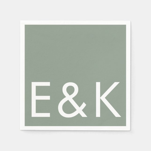 Ultra Modern Groß Monogram Einfache Bildgrün Serviette (Vorderseite)