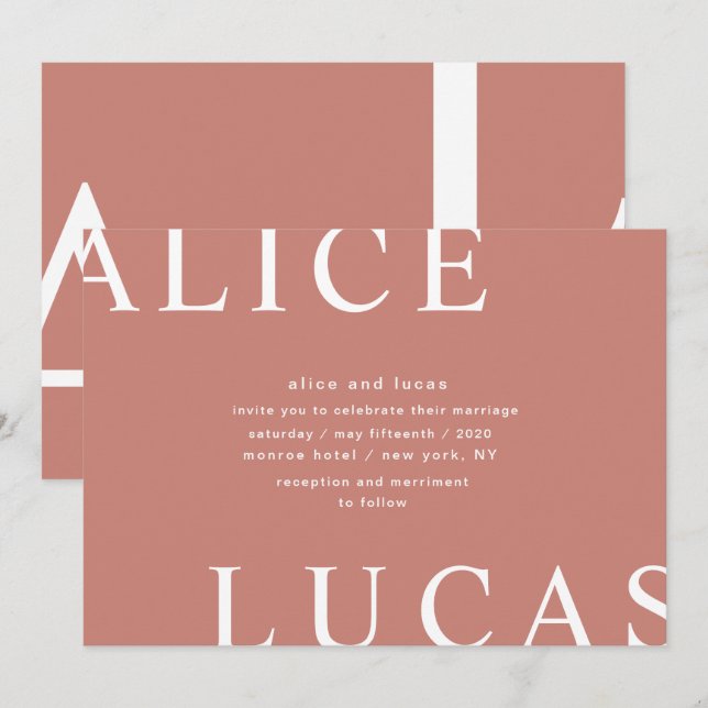 Ultra Modern Layout Monogram Coral Wedding Einladung (Vorne/Hinten)