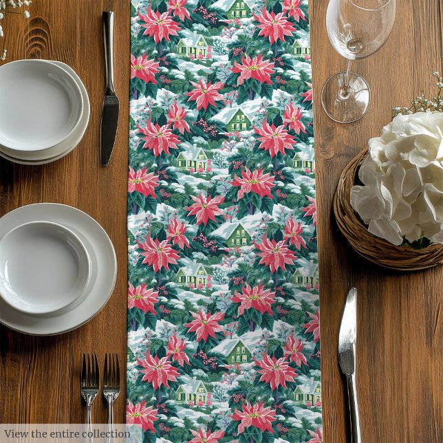 Ultra modern magenta green preppy Christmas runner Mittelgroßer Tischläufer (Ultra modern magenta green preppy Christmas runner)