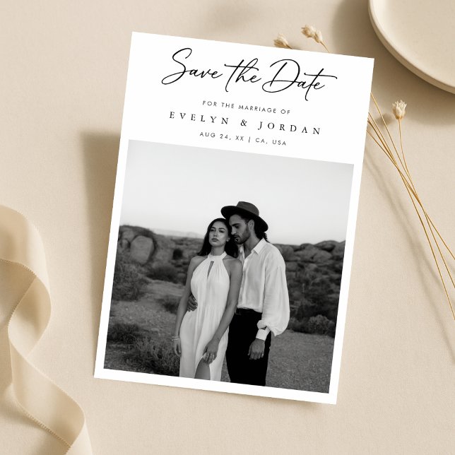 Ultra Modern Minimal Classic Script Photo Wedding  Save The Date (Von Creator hochgeladen)