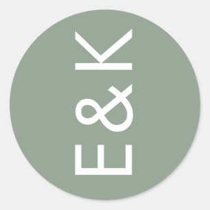 Ultra-Modern Sage Green Monogram Simple Wedding Runder Aufkleber